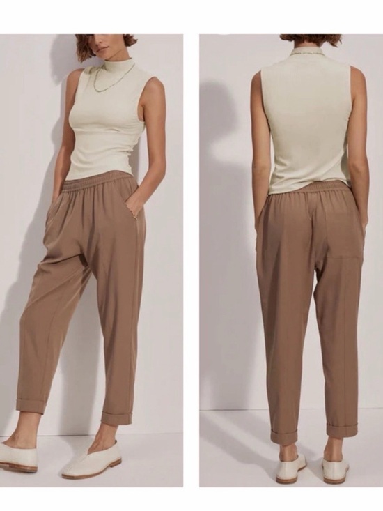Varley Pants - Varley Oakland Turn-Up Taper Pant Small Taupe Stretch Travel Athleisure Trouser